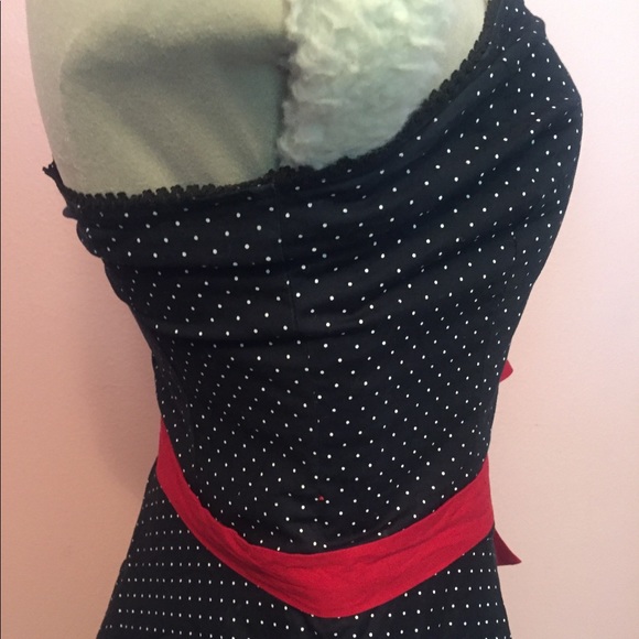 Ruby Rox rockabilly polkadot PinUp strapless dress - Picture 3 of 8